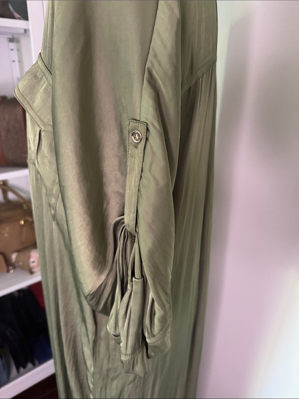 Button-Front Maxi Shirt Dress in Olive Green - Picture 2 of 4